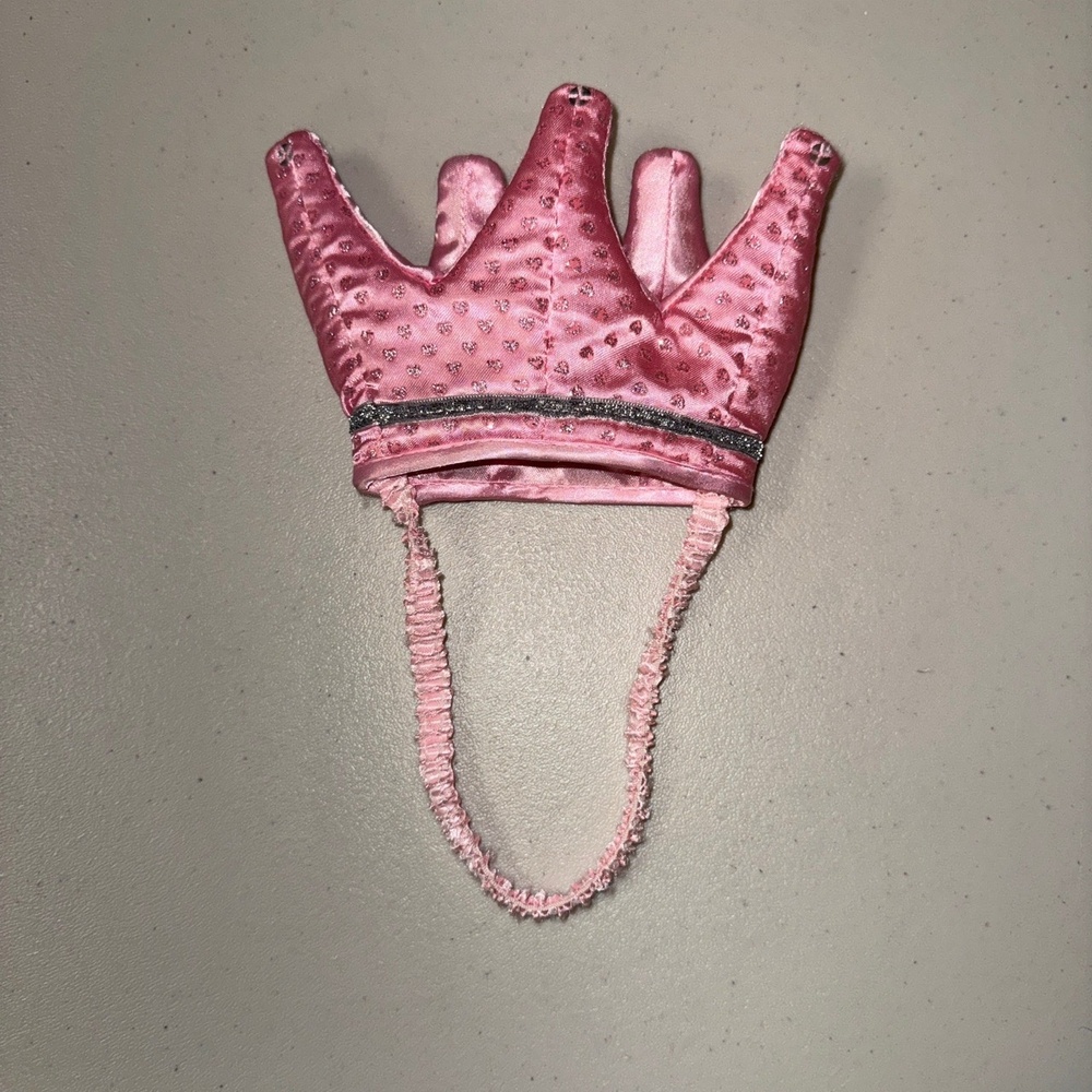Princess Crown Headband Pink Satin Girls Glitter Dot Silver Trim Elastic Velcro